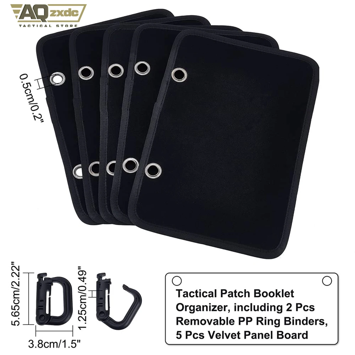 Organizador parches táctico negro – 5 páginas con mosquetón - imagen 2