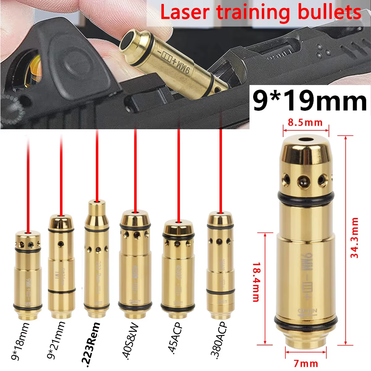 Cartucho de entrenamiento láser multi-calibre 9mm/.223Rem - bala seca - imagen 4