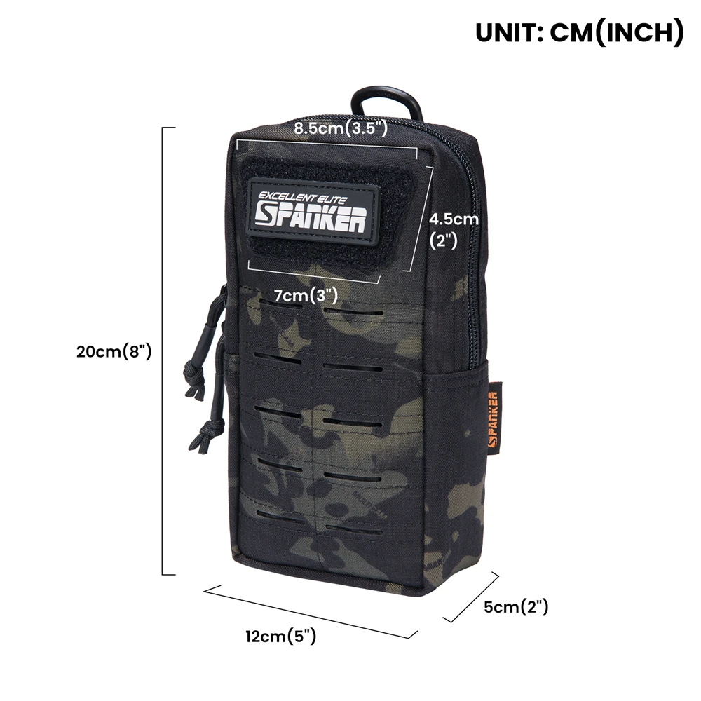 Vista frontal de la bolsa táctica Molle EDC con sistema Molle visible