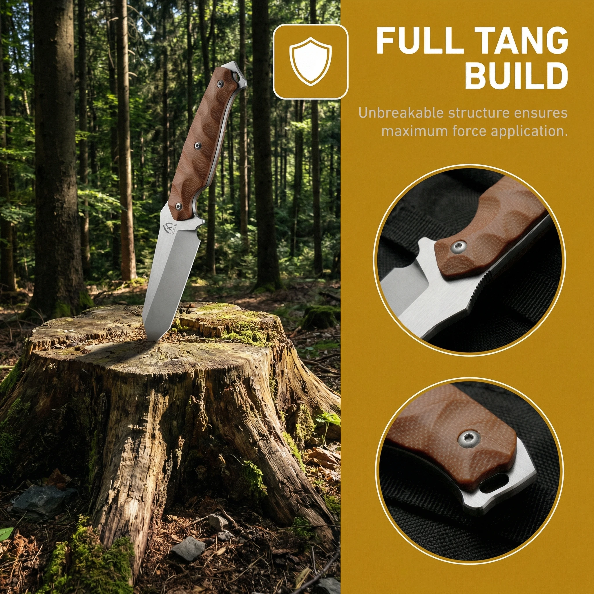 Cuchillo de hoja fija lino al aire libre con funda táctica - imagen 4