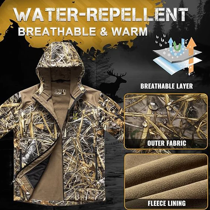 Chaqueta caza VOTAGOO camuflada forro polar con capucha - imagen 3