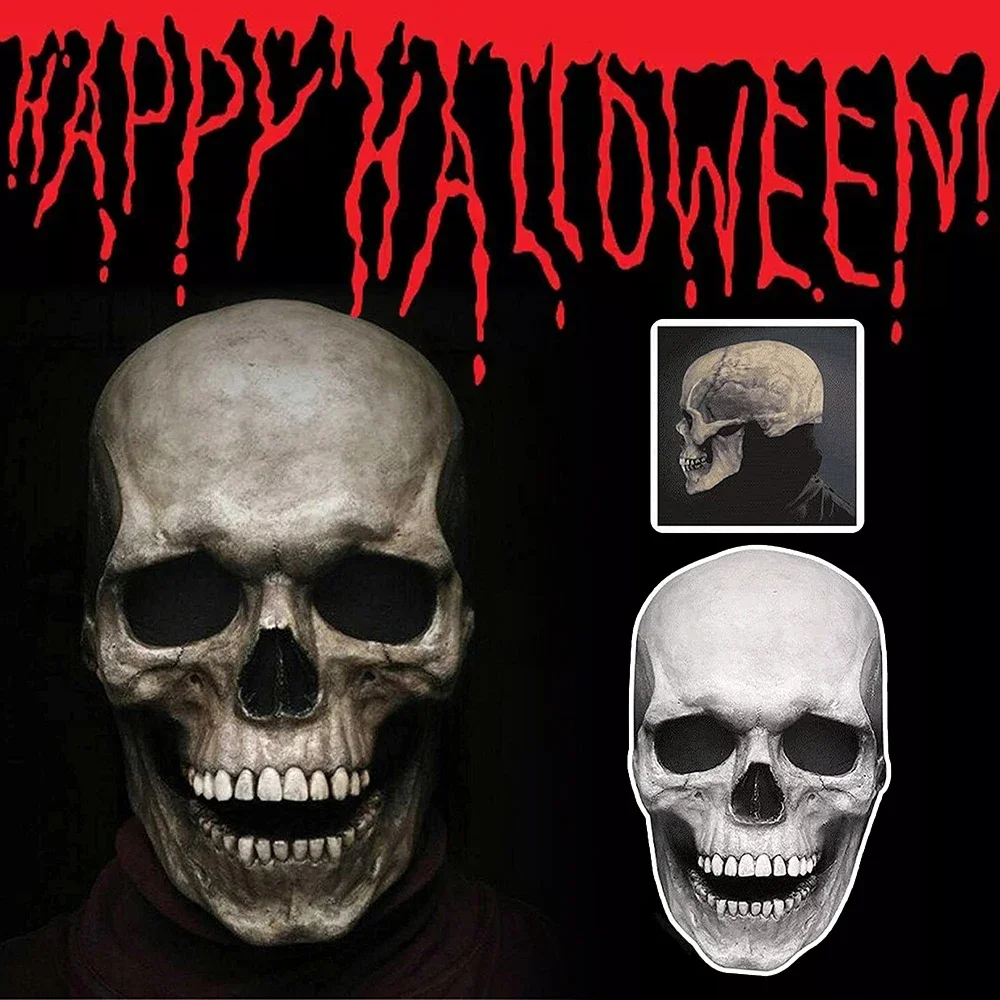 Vista frontal de la máscara de calavera con mandíbula móvil