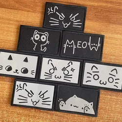 Parche reflectante IR de gato caricatura – para coser o planchar