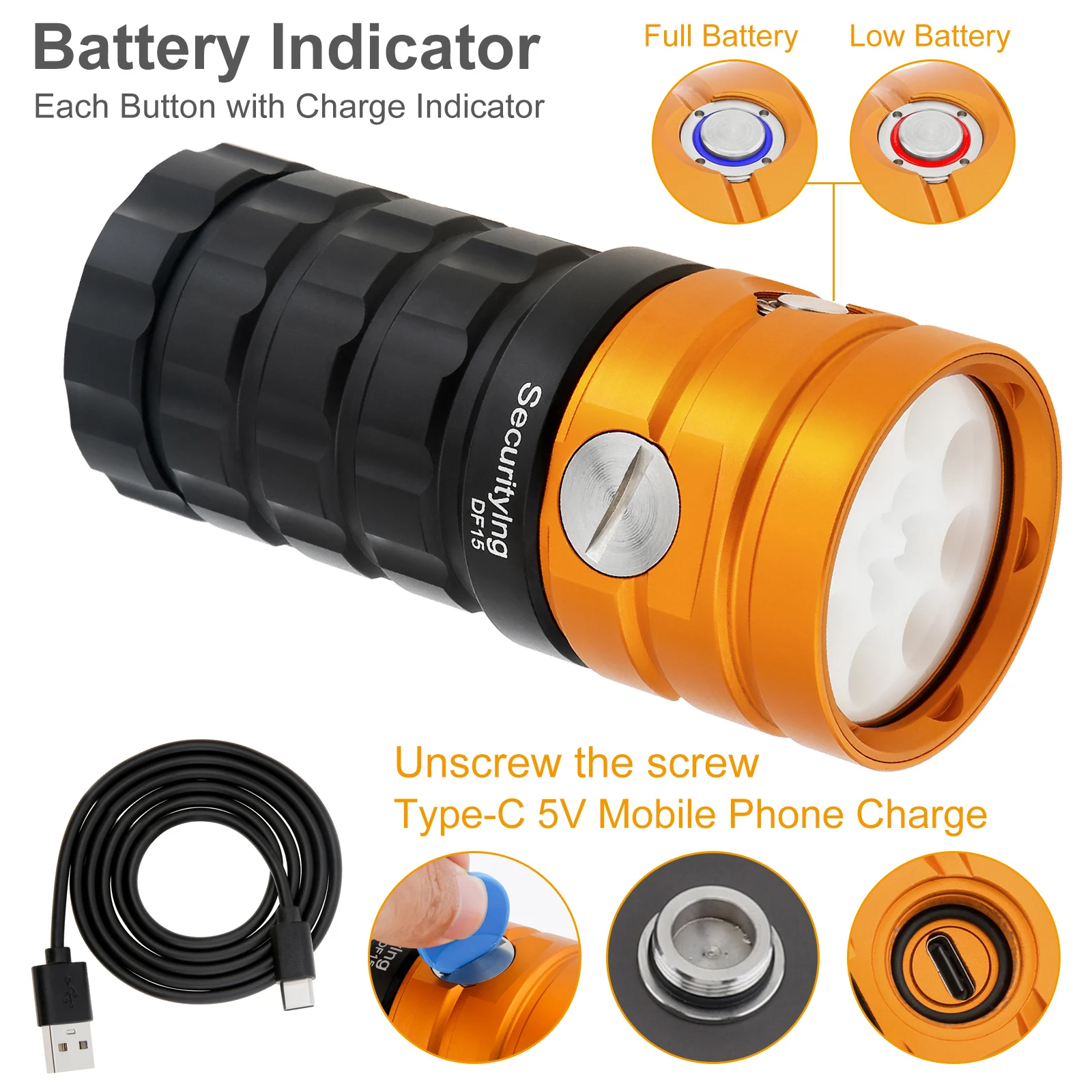 Linterna táctica subacuática 100m buceo profesional - imagen 4