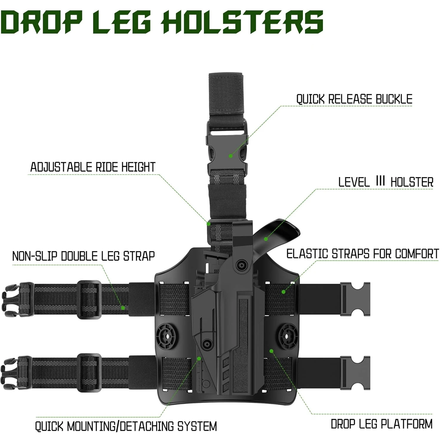 Funda táctica Glock para pistola de muslo MOLLE antideslizante - imagen 2