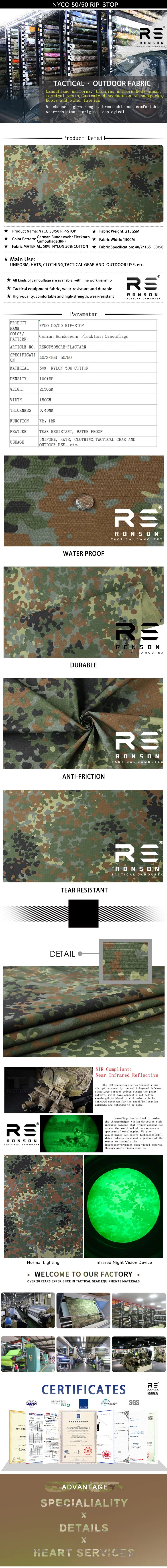 Tela NYCO 50/50 Rip-stop con camuflaje alemán Flectarn en tejido táctico