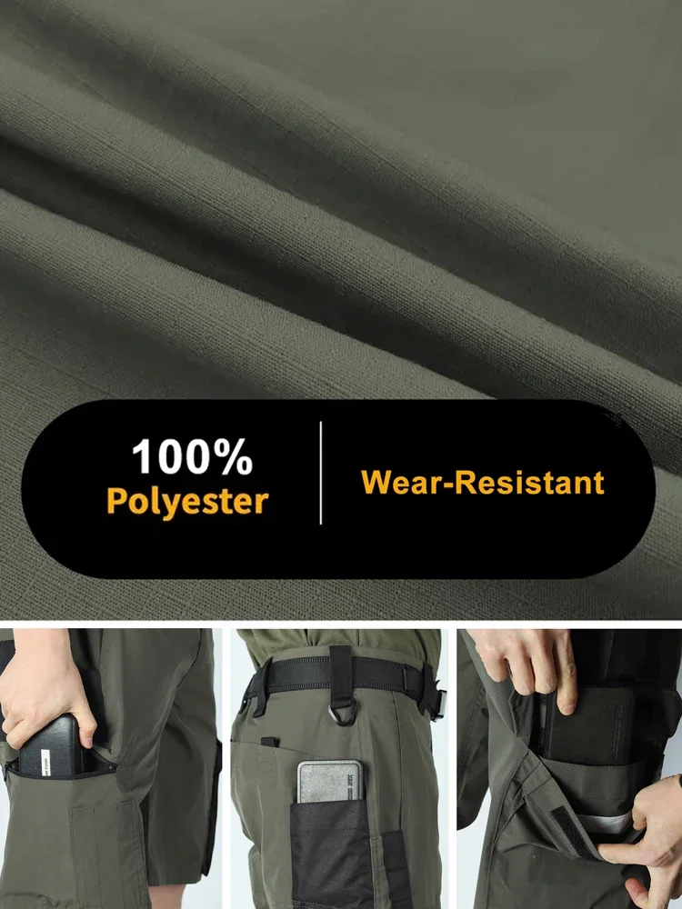 Pantalones cargo tácticos ripstop verde camuflaje multibolsillos - imagen 4