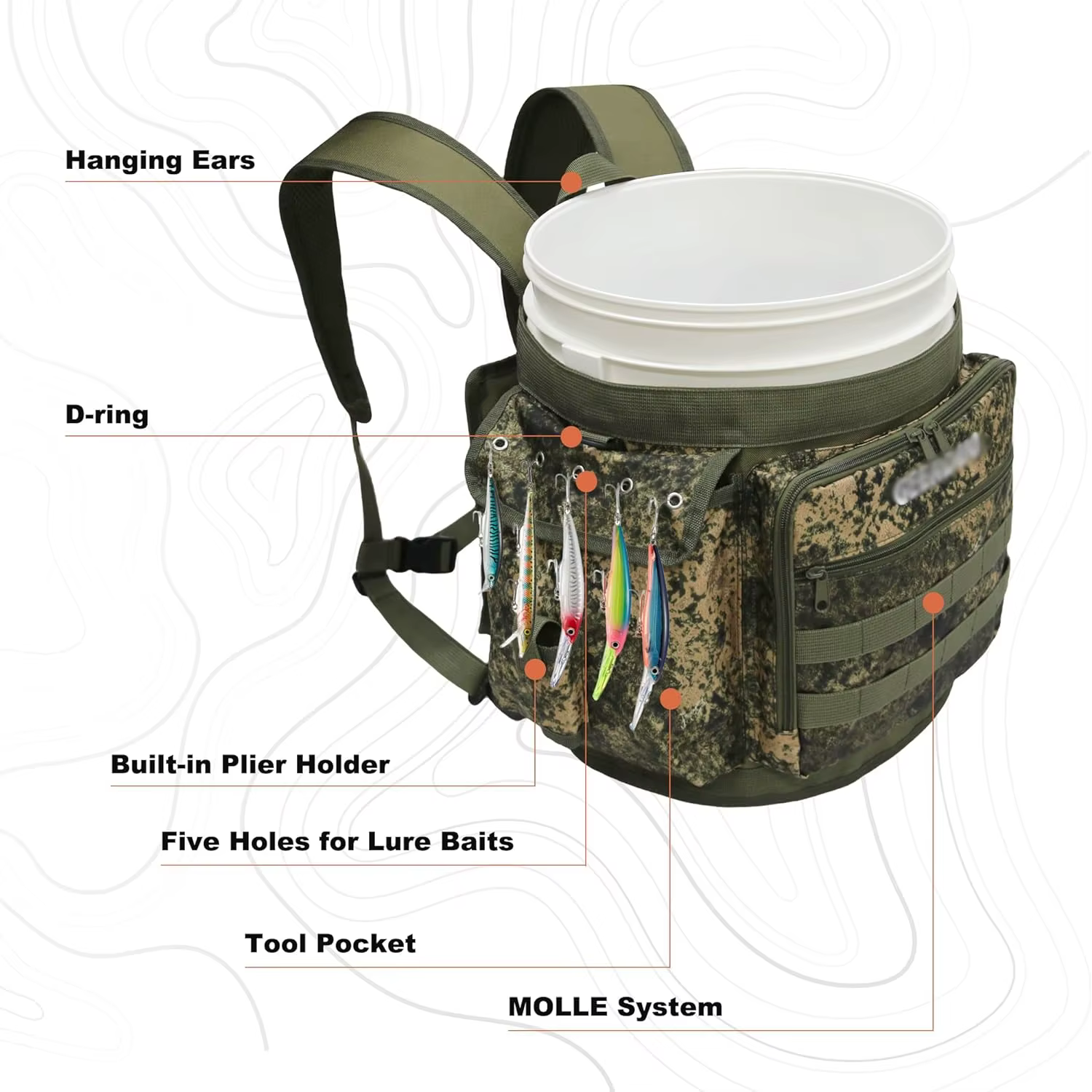 Mochila tipo cubo para pesca, caña, alicates y bolsillos - imagen 4