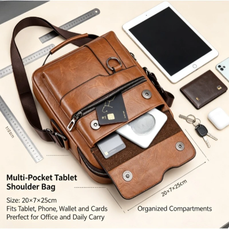 Bolso cruzado táctico vertical PU cuero hombre, gran capacidad - imagen 4