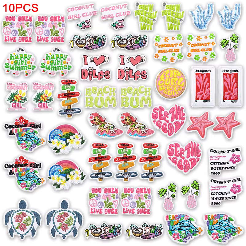 Parches tropicales termoadhesivos con motivos de tortuga, coco y delfín