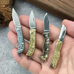 Mini cuchillo colgante para llavero cobre y madera, hoja afilada