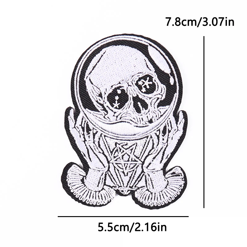 Parche termoadhesivo calavera gótica punk para moto, bordado sol-luna - imagen 5