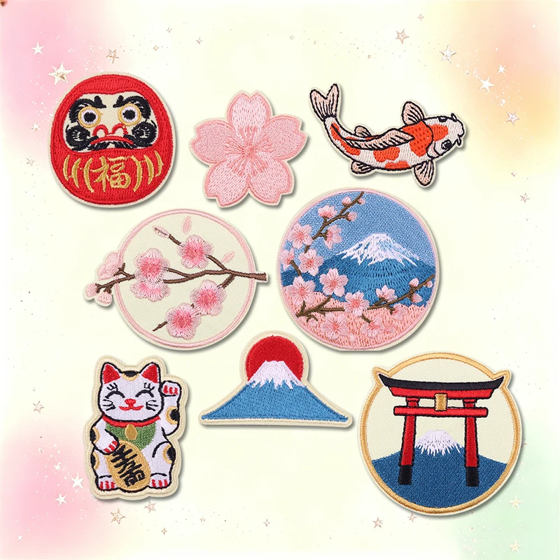 Parche bordado Monte Fuji cerezo Japón – Termoadhesivo para ropa y equipamiento táctico - imagen 4