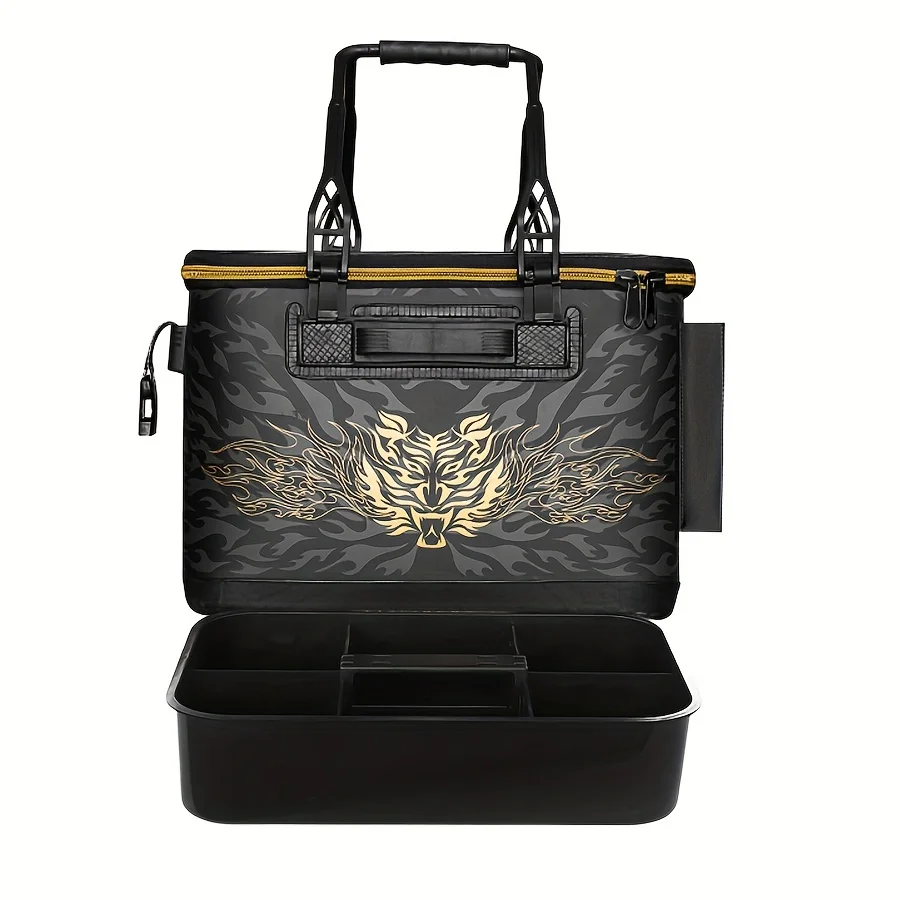 Caja de pesca resistente negra con diseño dragón dorado estanca - imagen 4