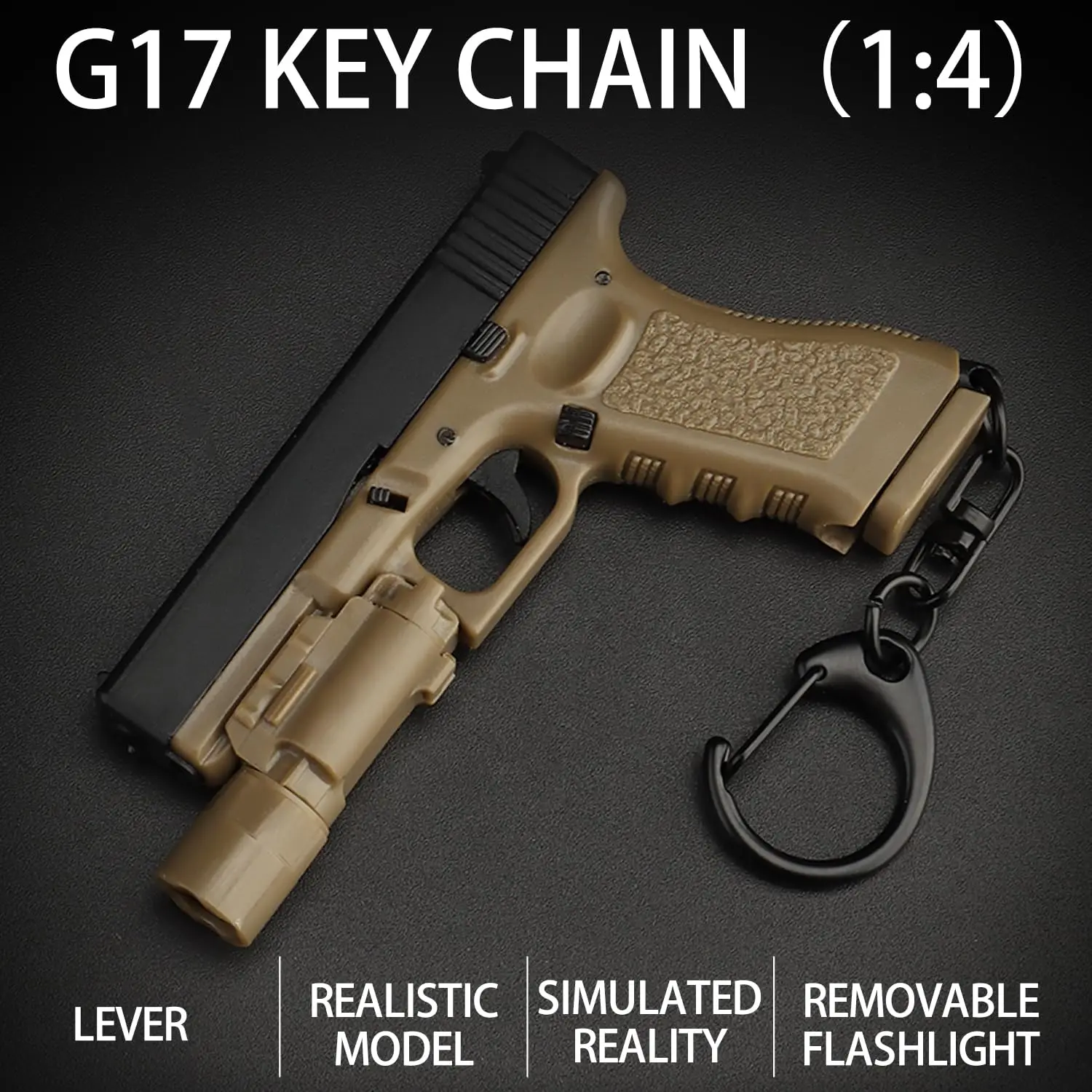 Llavero táctico G17 mini de pistola con linterna, cargador y palanca - imagen 3