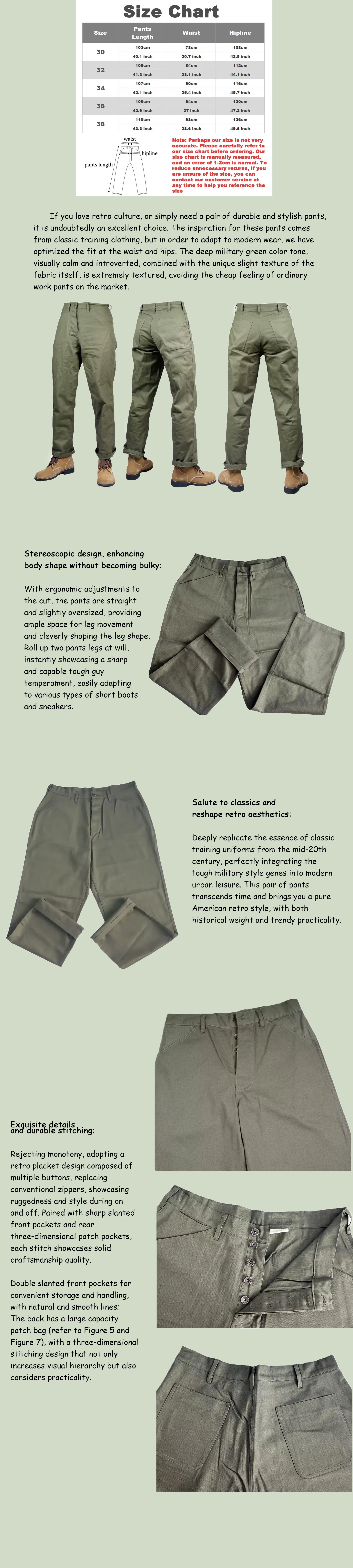 Pantalones cargo verde militar de estilo retro