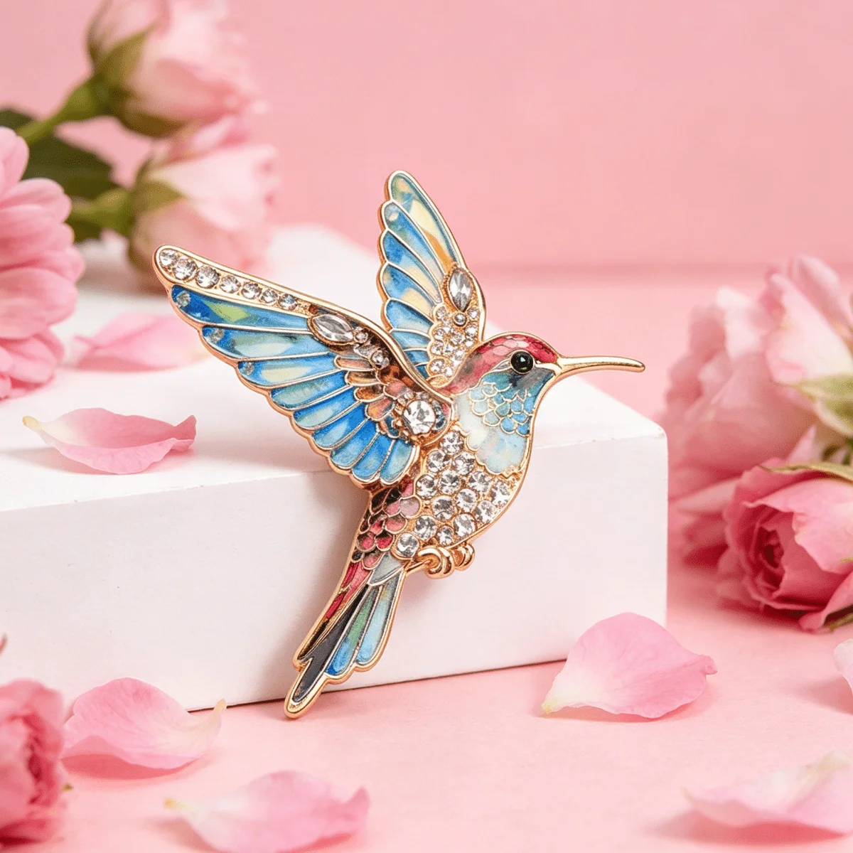 Broche vintage de esmalte de colibrí con strás – animal - imagen 2