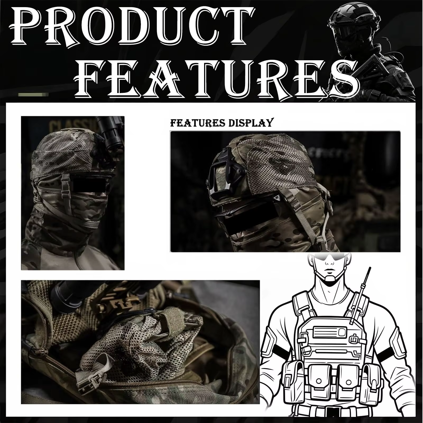 Gorra táctica camuflaje ajustable NVG para visión nocturna airsoft - imagen 2