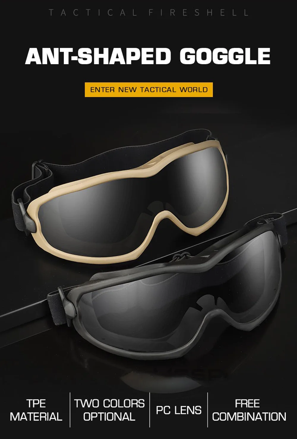 Gafas tácticas negras con diseño envolvente para actividades al aire libre