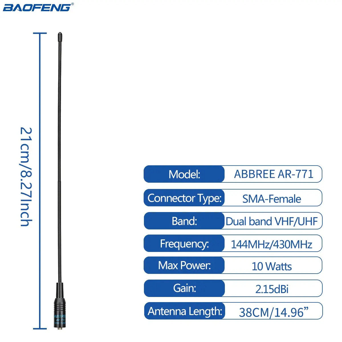 ABBREE AR-771 Antena SMA doble banda 144/430MHz para walkie talkie - imagen 5