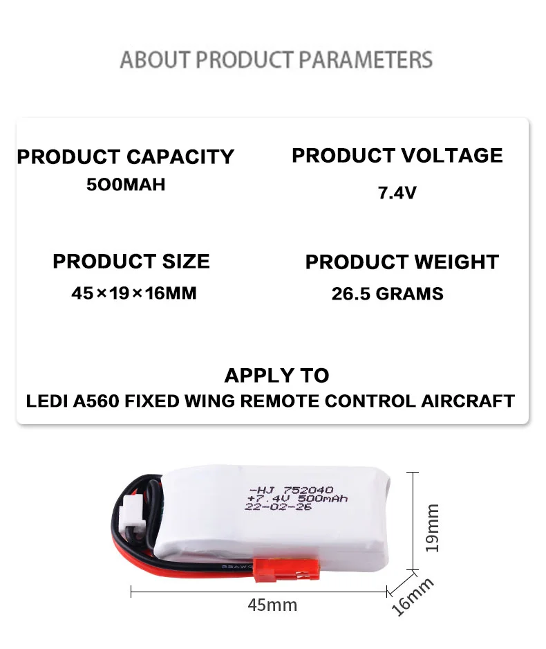 Batería LiPo 2S 500mAh con conector JST