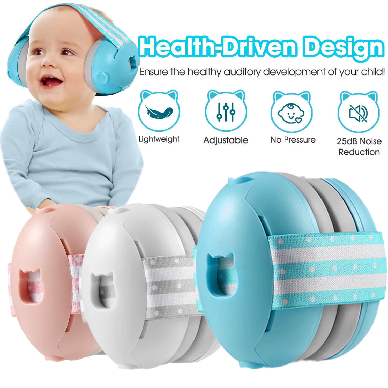YHKEMA Auriculares protección auditiva bebé – Diadema elástica - imagen 2