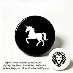 Broche de solapa pin redondo unicornio negro y león blanco minimalista