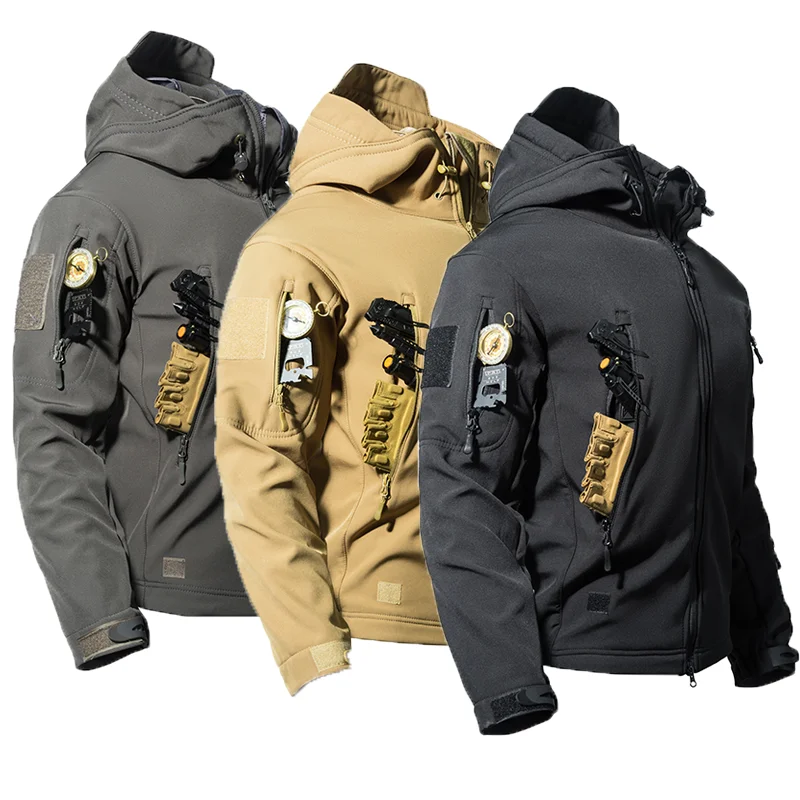 Chaqueta forro polar táctica con capucha, cargo, cortaviento