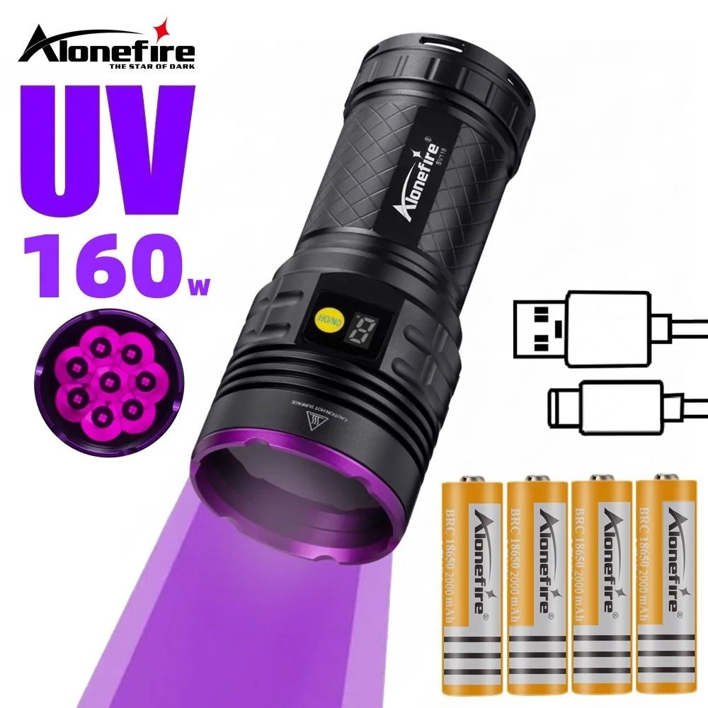 Detalle del cabezal de la linterna con ocho LED UV