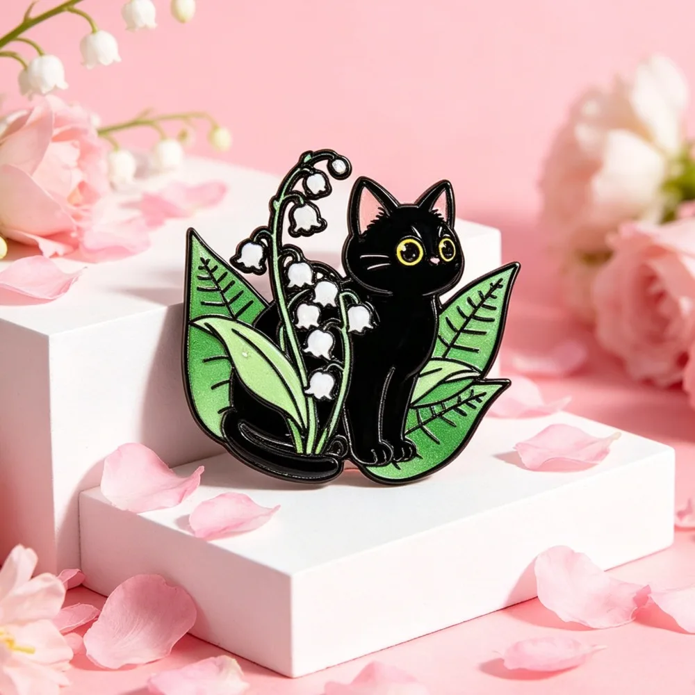 Broches esmaltados gato negro y flores – pines solapa mochila - imagen 5