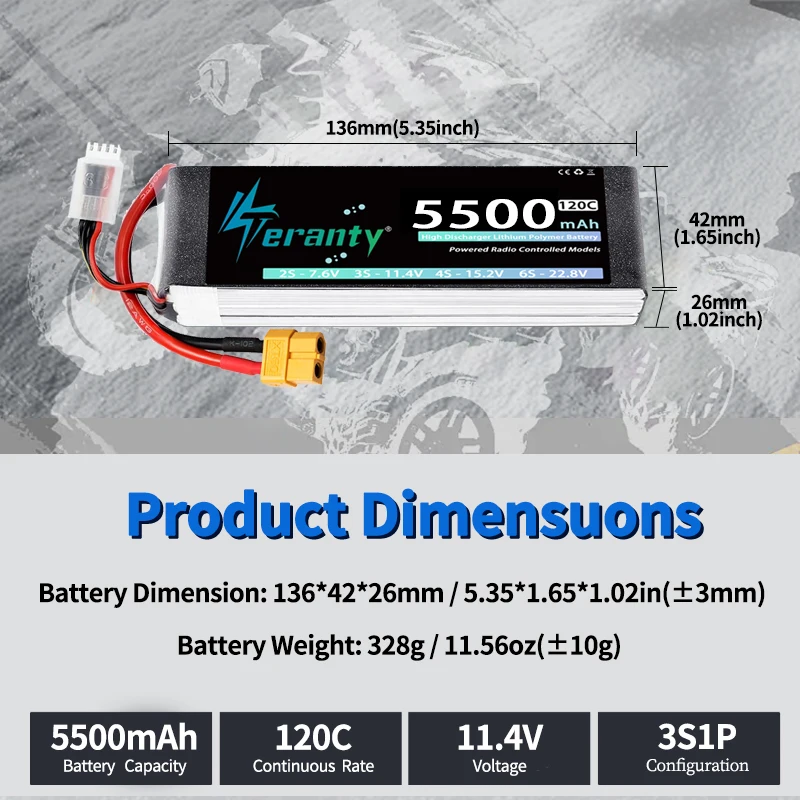 Batería LiPo TERANTY 3S 5500mAh 80C XT60 para vehículos RC - imagen 3