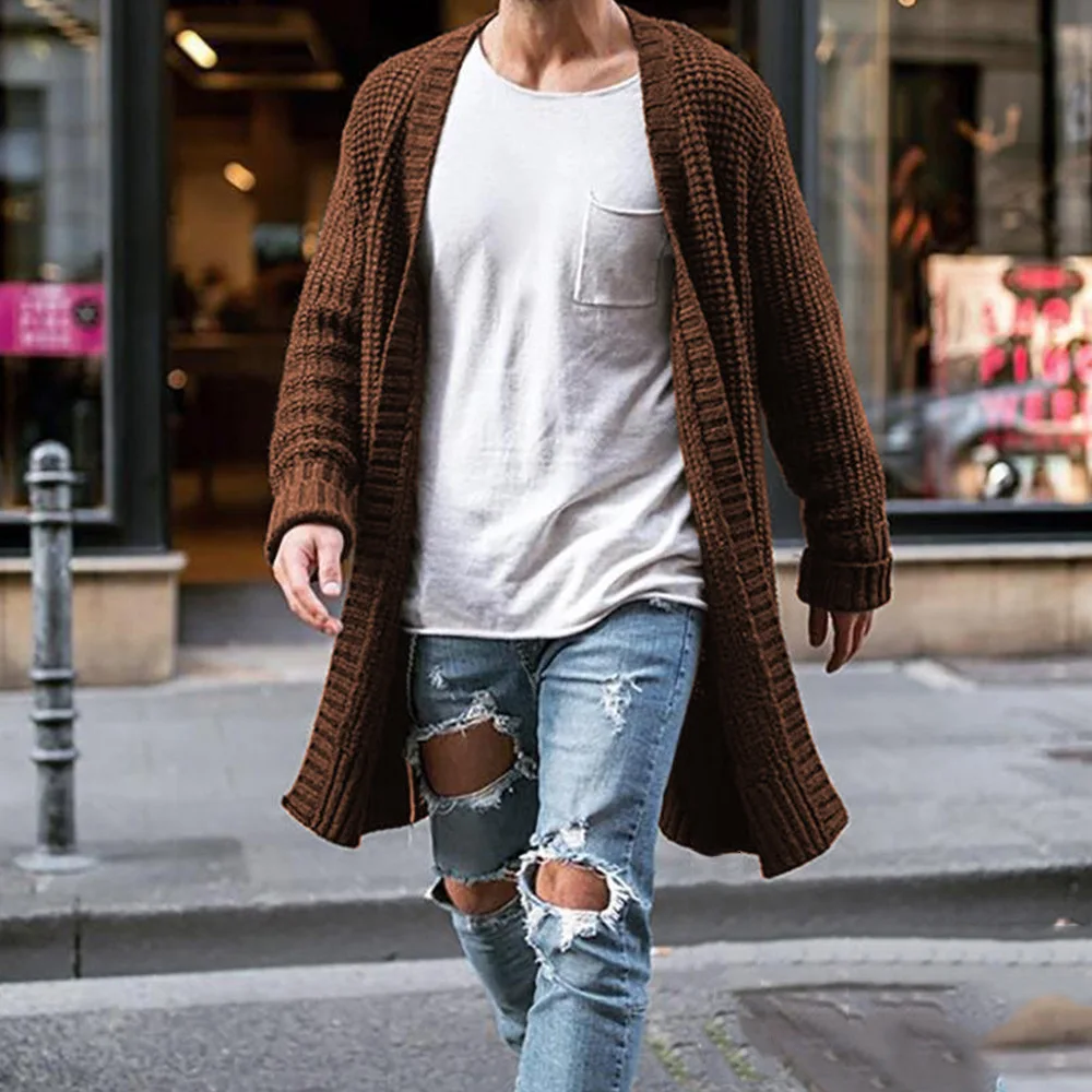 Cárdigan militar de punto liso – Jersey táctico largo para hombre - imagen 3
