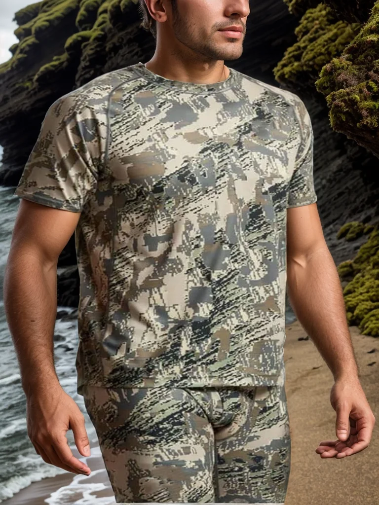 Ainfad Camiseta táctica camuflaje secado rápido manga corta hombre