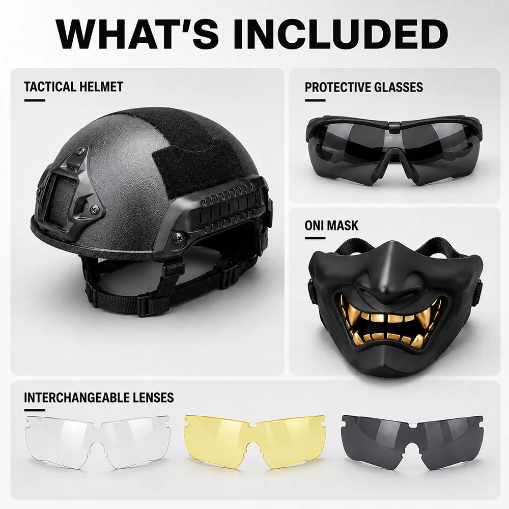 Casco táctico FAST ajustable con gafas y máscara Oni para airsoft
