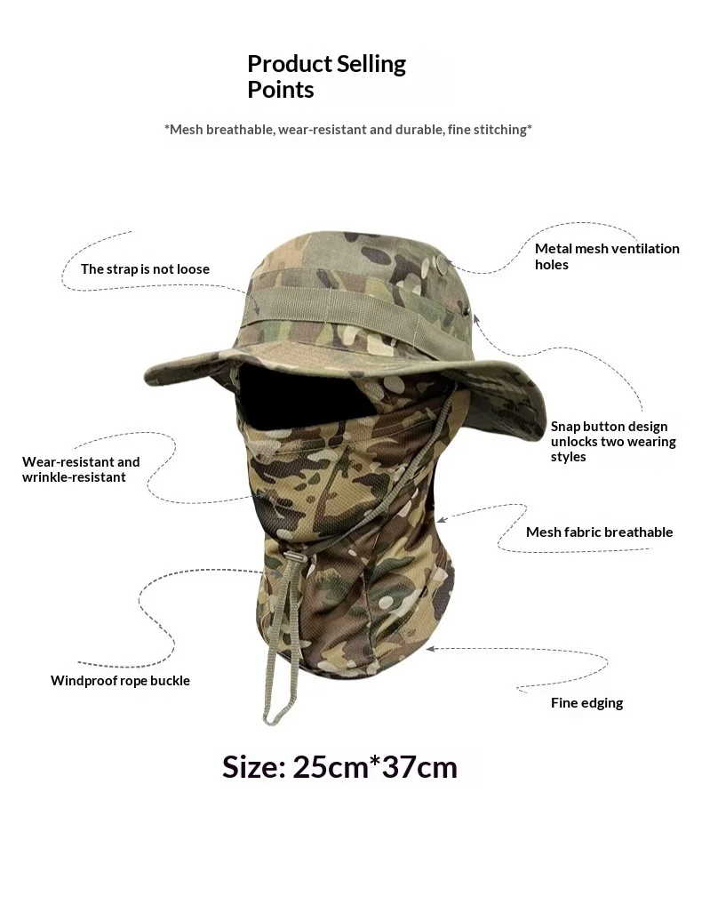 Sombrero boonie camuflaje con máscara facial