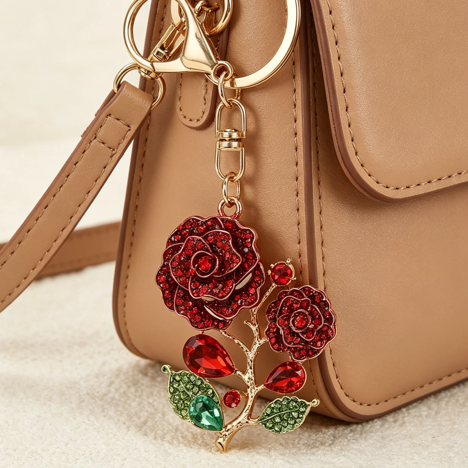 Llavero metálico flor con pedrería strass para mujer – regalo - imagen 3