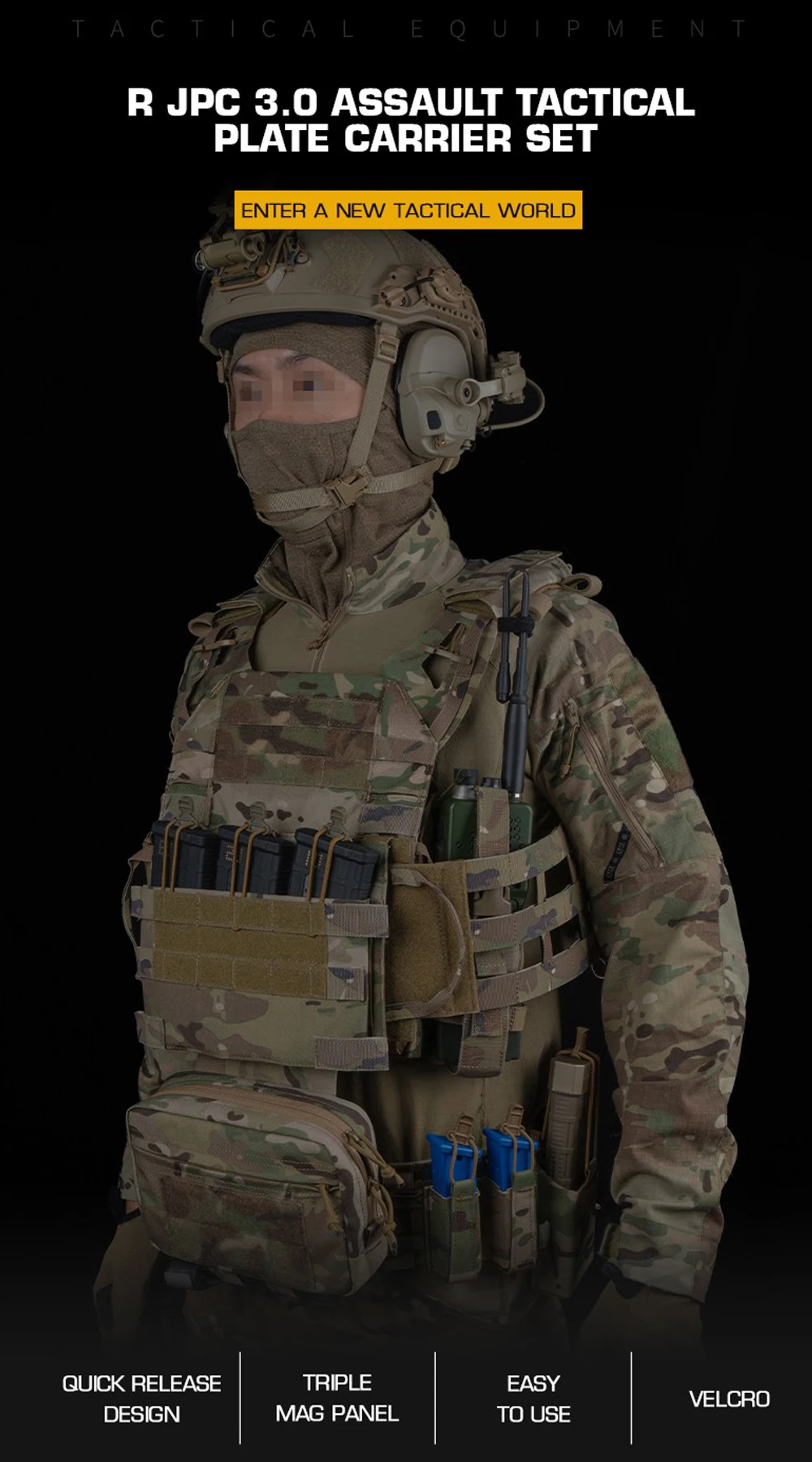 Conjunto de chaleco táctico JPC 3.0 en camuflaje de asalto