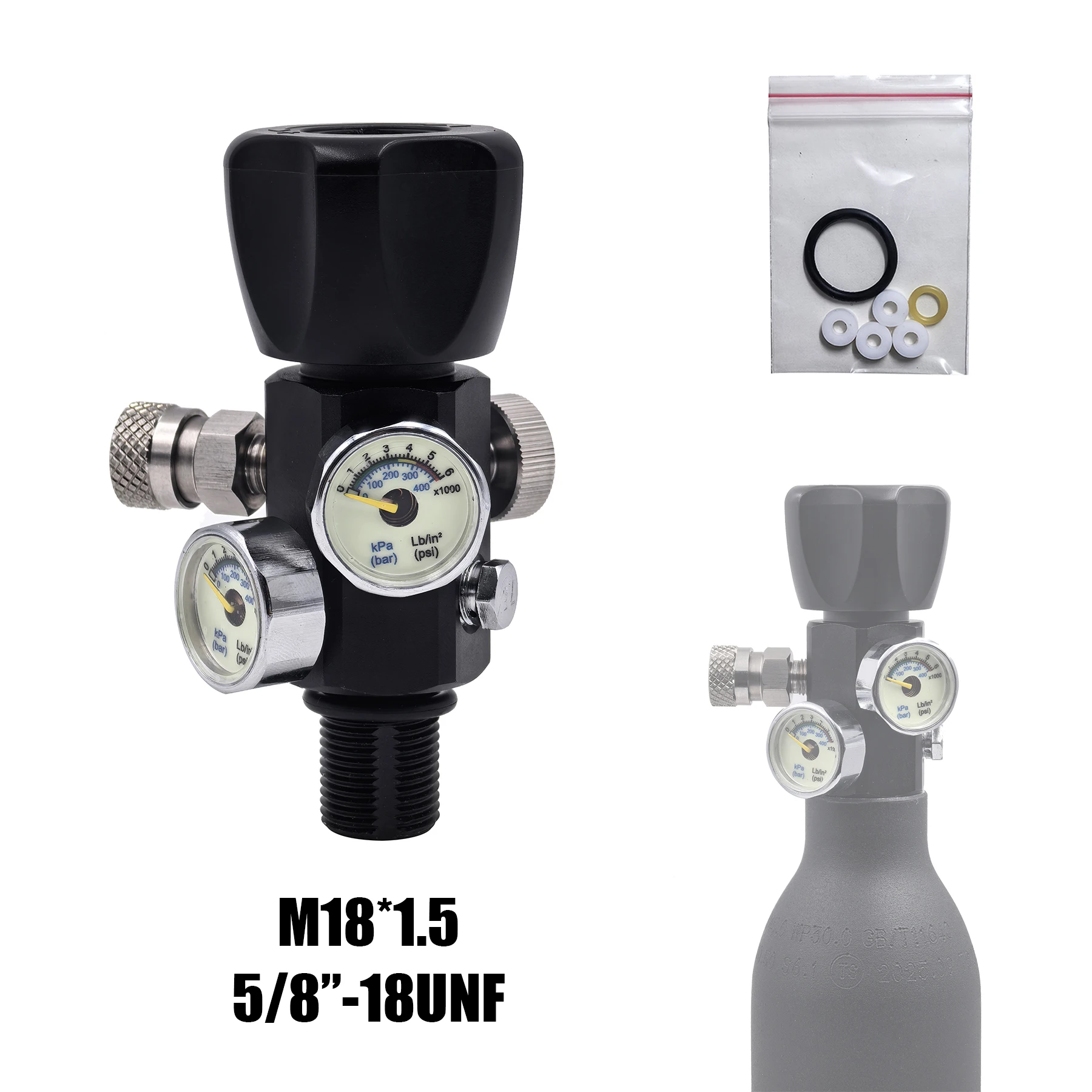 Adaptador Válvula DIN buceo para carga HPA de botellas con manómetro - imagen 4