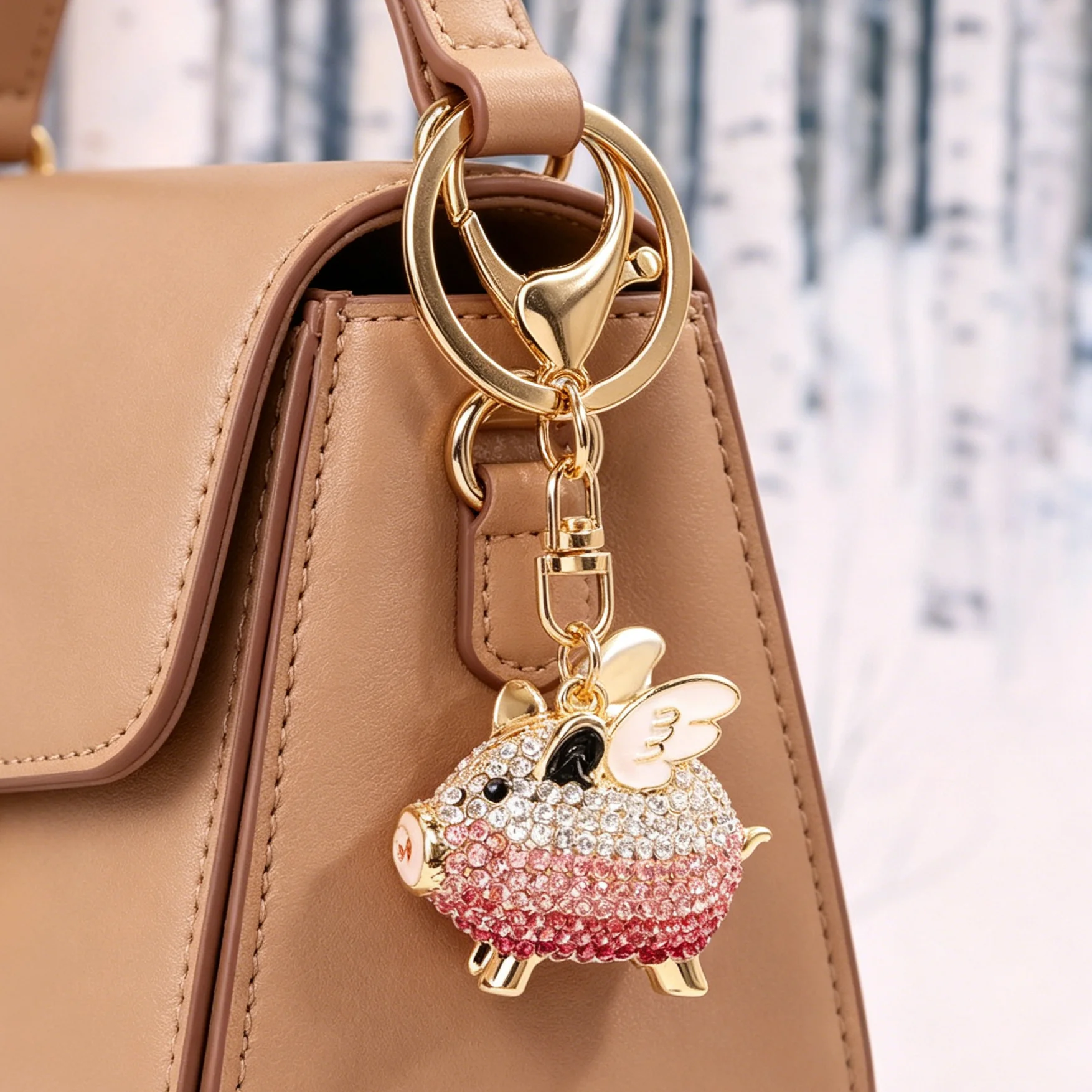 Llavero de metal cerdito diseño coche, colgante bolso femenino - imagen 3