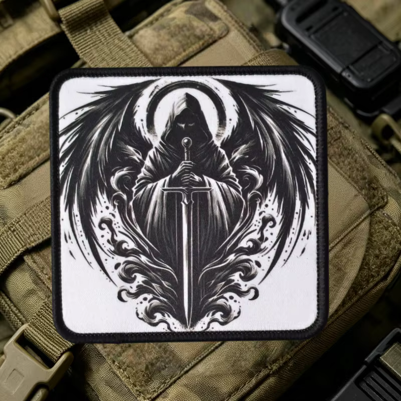 Parche táctico bordado Espada del Ángel y calavera con velcro - imagen 2