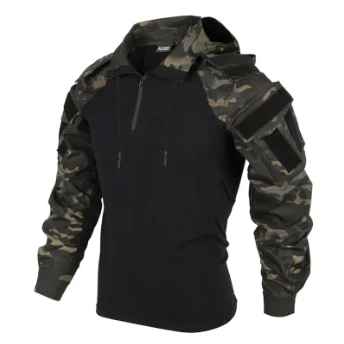 Camisa táctica camuflaje con capucha y cierre frontal para airsoft