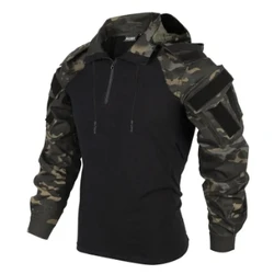 Camisa táctica camuflaje con capucha y cierre frontal para airsoft