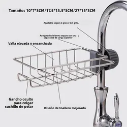 Soporte acero inoxidable para grifo de cocina con cesta escurridora