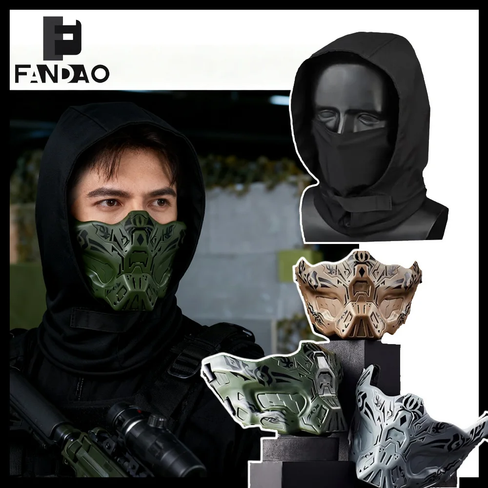Máscara táctica fantasmal de media cara con capucha para airsoft