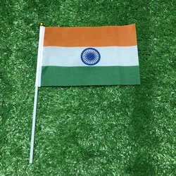 Bandera de mano india doble cara de poliéster con asta plástica