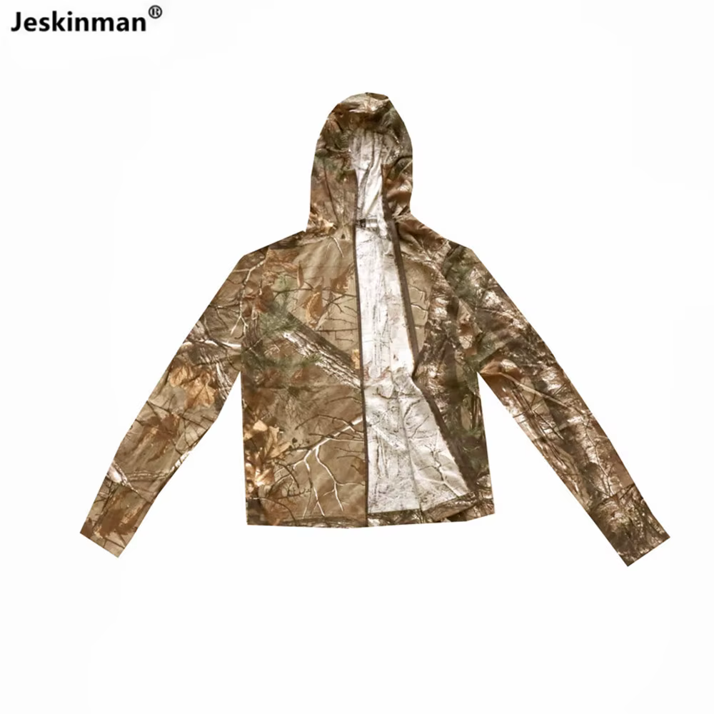 Chaqueta de pesca algodón camuflaje transpirable con capucha hombre