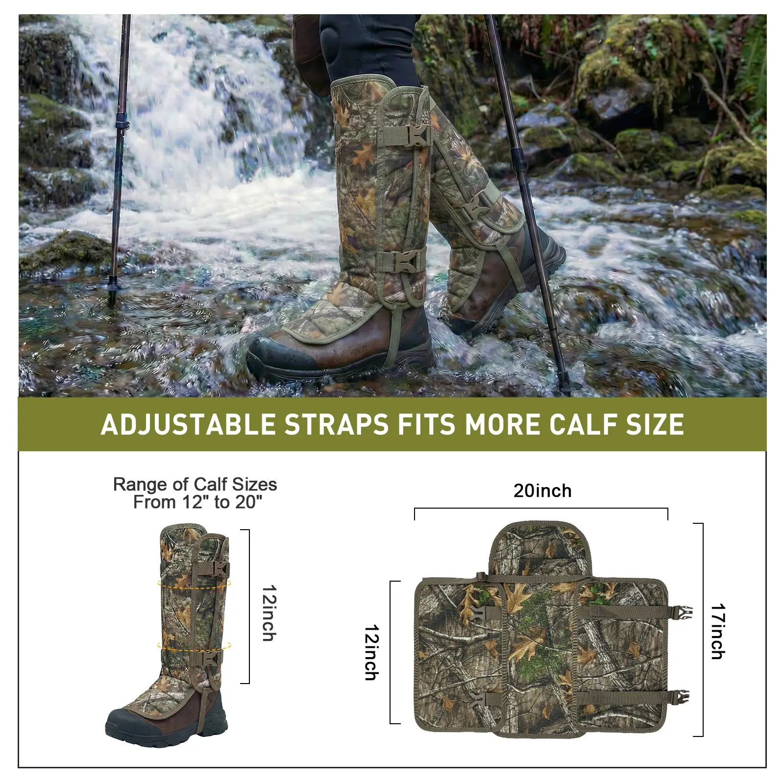 Polainas camuflaje ripstop tácticas impermeables para caza y montaña - imagen 2
