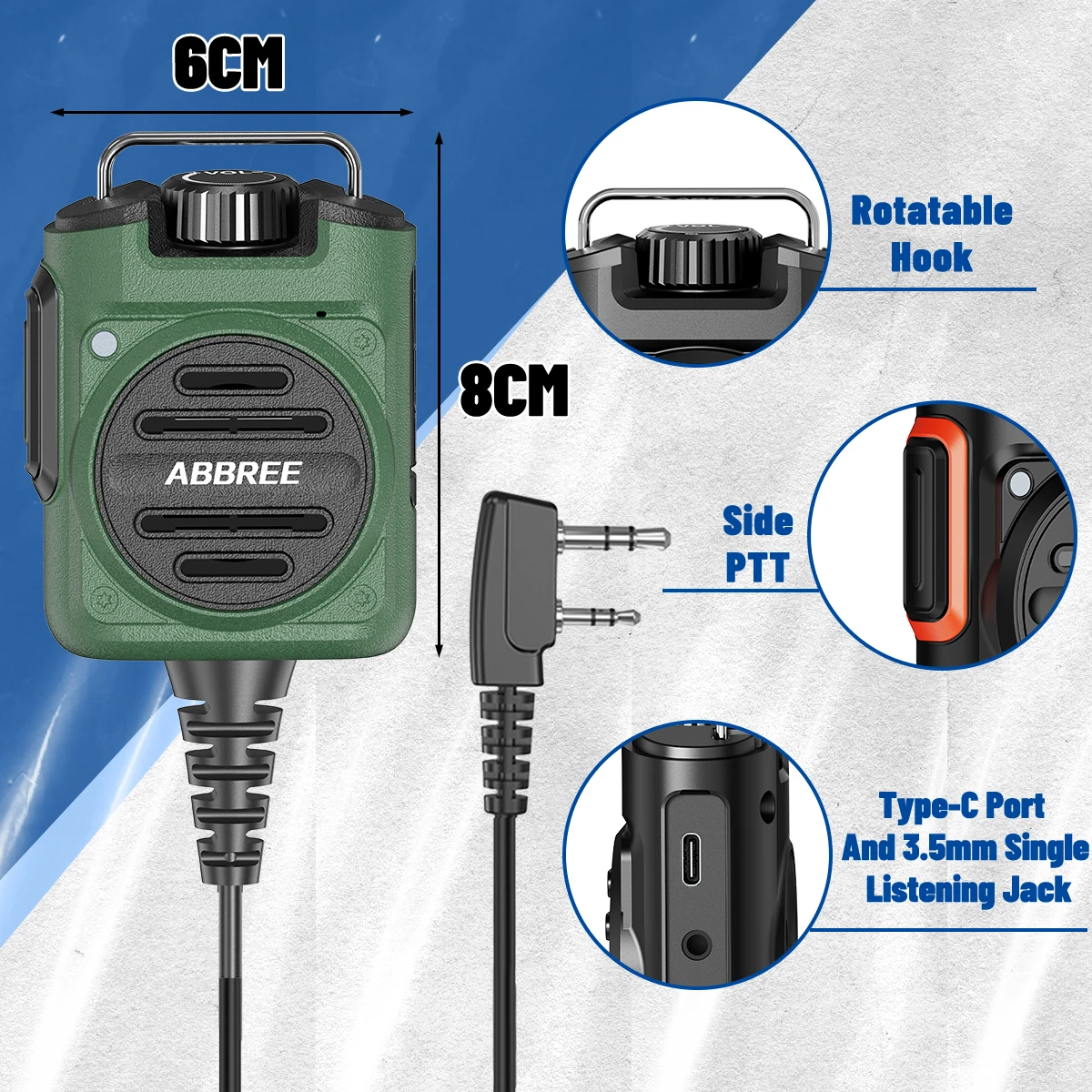 ABBREE AR-158 micrófono altavoz recargable PTT con control volumen - imagen 5