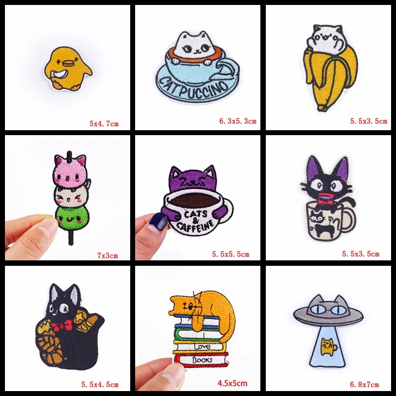 Variedad de parches de gatos con diferentes expresiones