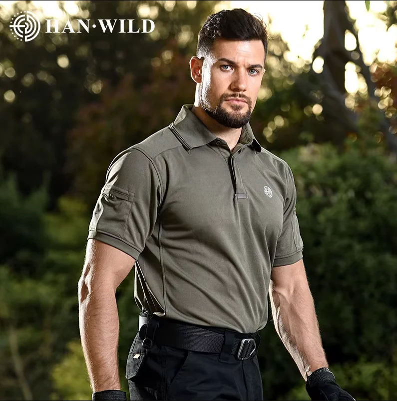 Polo táctico de manga corta con cuello para senderismo